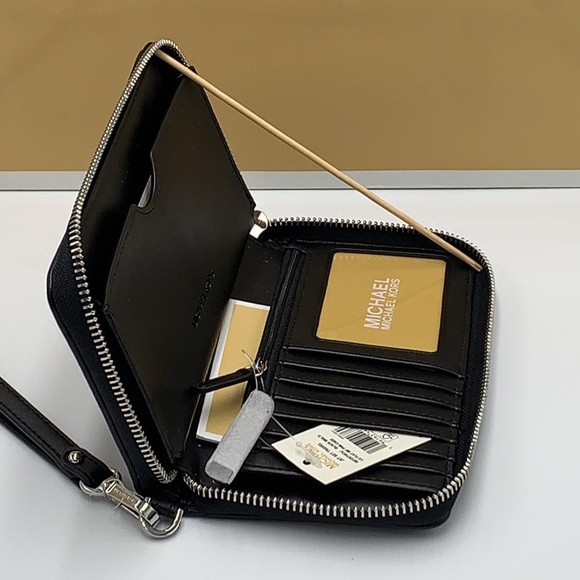 Michael Kors Jet Set Travel Large Phone Case Wristlet Wallet Black Glitter Multi - Picture 6 of 12